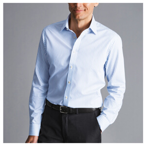 Charles Tyrwhitt Non-Iron Twill Stripe Shirt - Cornflower Blue